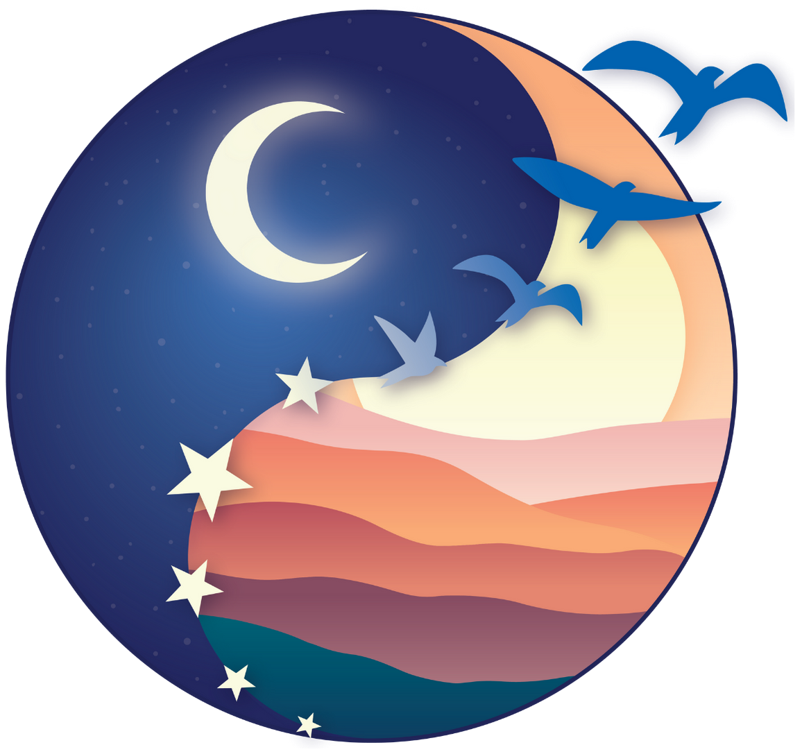 Illustration of moon and stars symbolising relaxation and deep rest